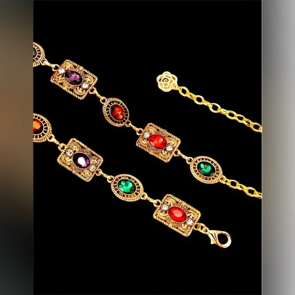 Multi-Color Gemstone Gold Tone Waist Chain Belt | Boho Bridal Festival Statement - Picture 5 of 5